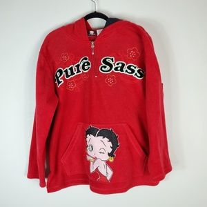 Betty Boop Pure Sass Fleece Hoodie Red Embroidered